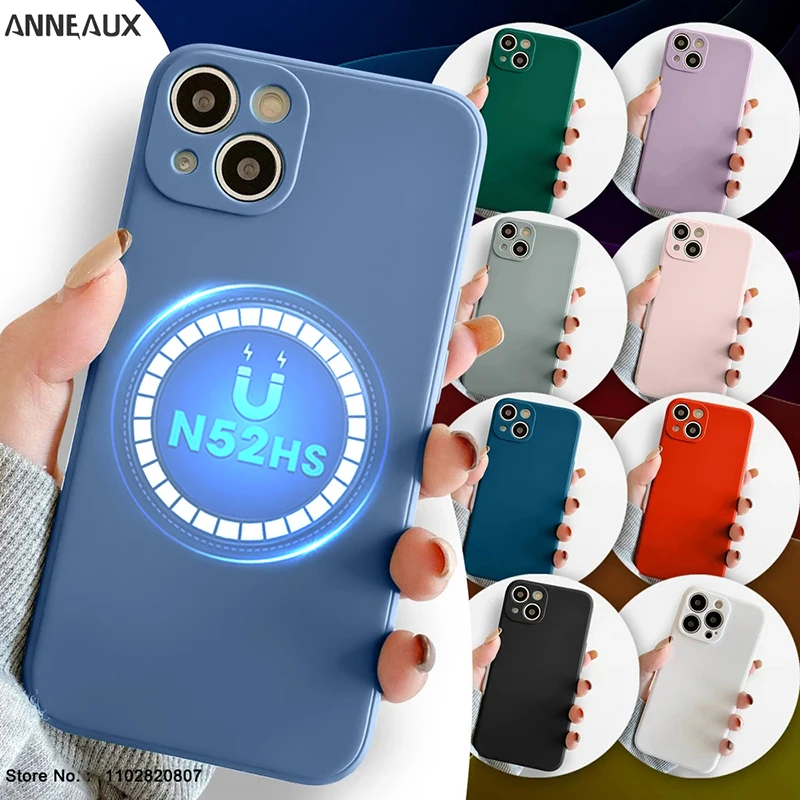 

Чехлы для телефонов for APPLE Magsafe для iPhone 11 13 12 14 15 Pro Max Plus, жидкий силиконовый Магнитный чехол с беспроводной зарядкой, мягкий чехол