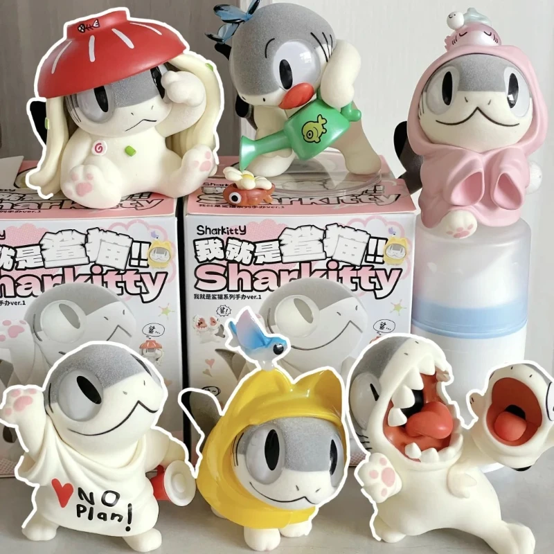 

Sharkitty Ver.1 Series Flocking Blind Box Kawaii Animal Action Figure Surprise Box Desk Decor Ornament Birthday Cute Girl Gifts