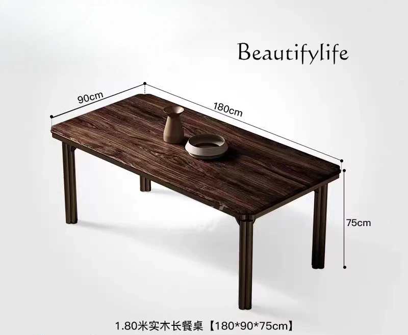 Italian medieval solid wood rectangular dining table and chairs large flat floor home restaurant design dining table