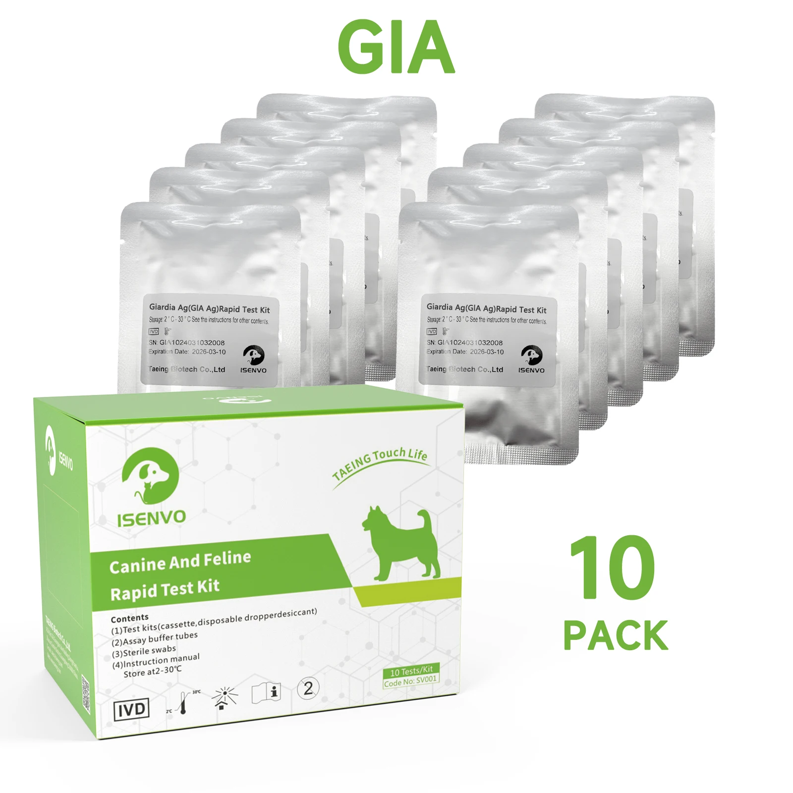 10 Pcs GIA - Canine & Feline GIARDIA Rapid Home Health Test Kit for Dogs & Cats