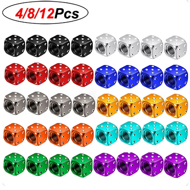 4/8/12Pcs/Set Aluminum Car Truck Motocycle Bike Dice Wheel Stem Tyre Tire Car Wheel Stem Air Valve Dust Car Cap Cover