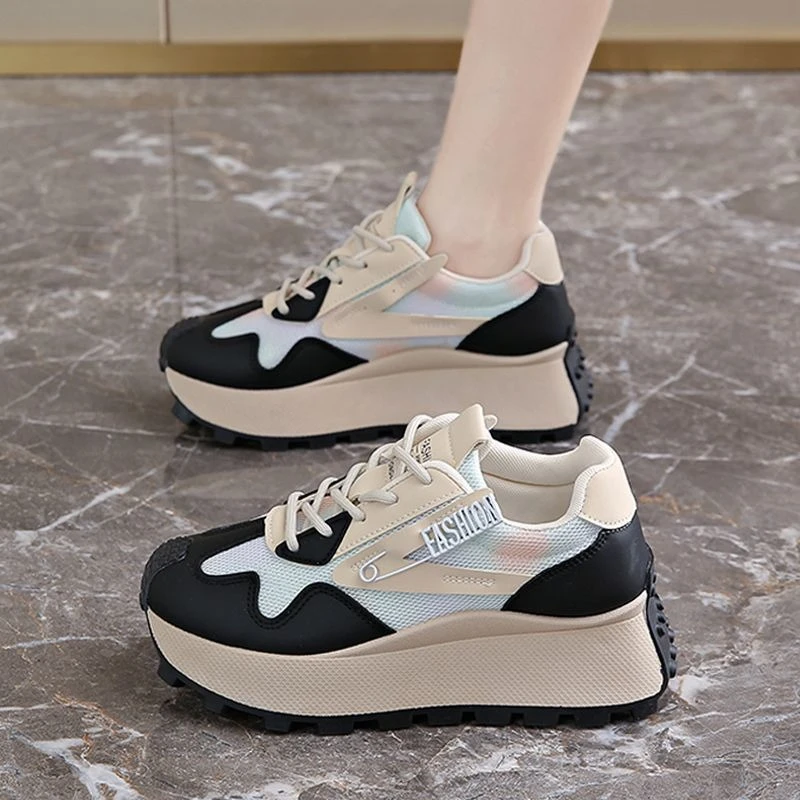 2026 Summer Novel Female Candy Bright Elevated Clunky Shoe Ventilated Woven Active Exclusive Style Trainer