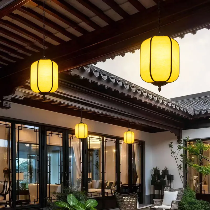 Lámpara colgante para exteriores, impermeable, farol para puerta de entrada, lámpara colgante para pasillo de patio de estilo chino, para patio exterior