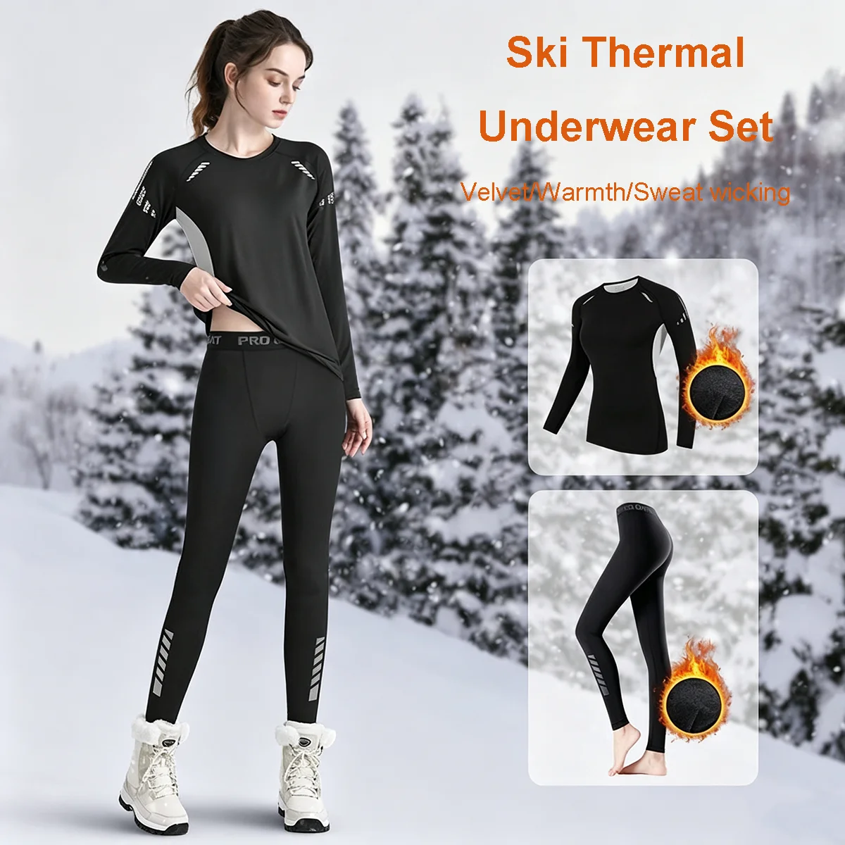 Ski Thermal Underwear Set 2-piece Tracksuit Snowboard Tight-fitting Winter Cold Weather Protective Suit Elastic and Breathable