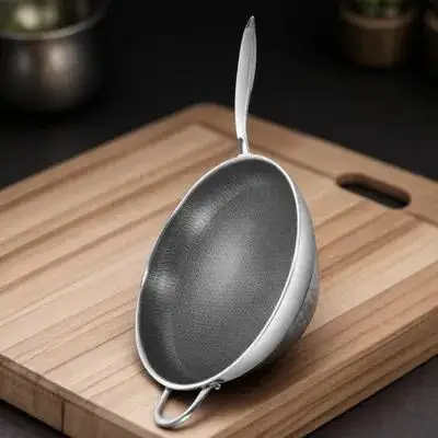 

Stainless Steel Wok Pan Honeycomb Structure Non Stick Frying Pan for Stir Fry Steam Cook Heavy Duty Kitchen Cookware Accessories