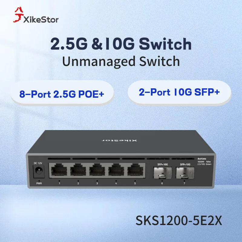 

XikeStor 5* 2,5G + 2*10G SFP+ Неуправляемый переключатель | Высокоскоростной сетевой коммутатор для NAS, сервера, SMB, домашнего офиса | Plug & Play