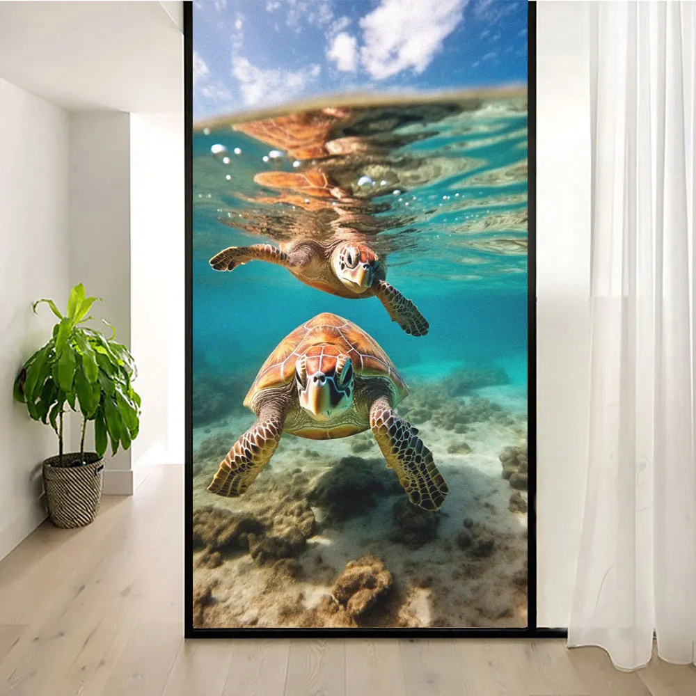 No Glue Static Cling Window Privacy Film Sea Turtle Decorative Window Film Window Tint For Home Decor