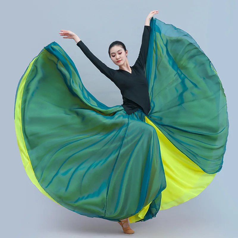 2026 Female Classical Dance Big Pendulum Chiffon Long Skirt Double Layer Two Colors Two Sides Wear Tulle Skirt Women's Clothing
