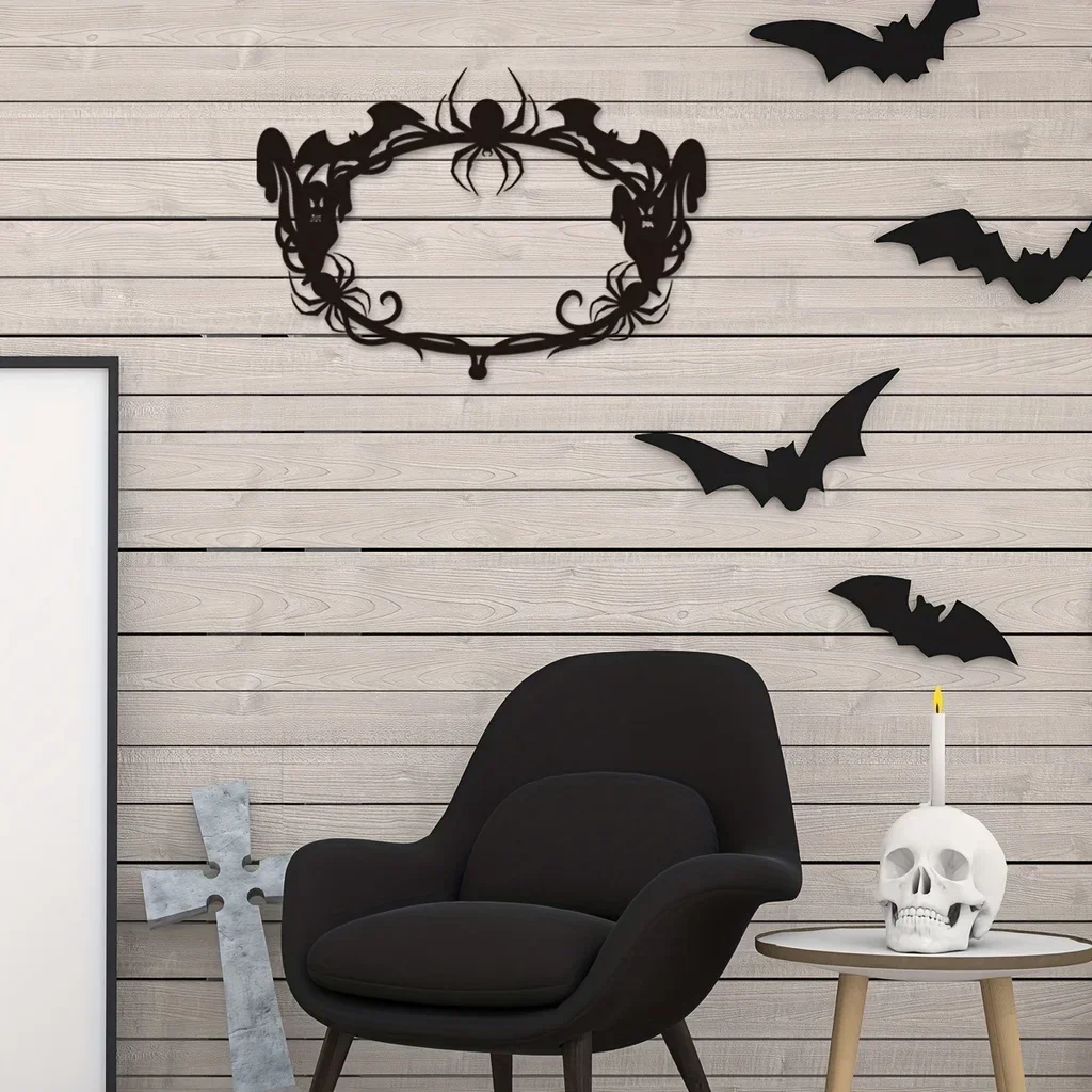 HELLOYOUNG  Halloween Metal Wreath Home Decoration Halloween Door Decoration Spider Bat Ghost Decoration Frame Day of The Dead G