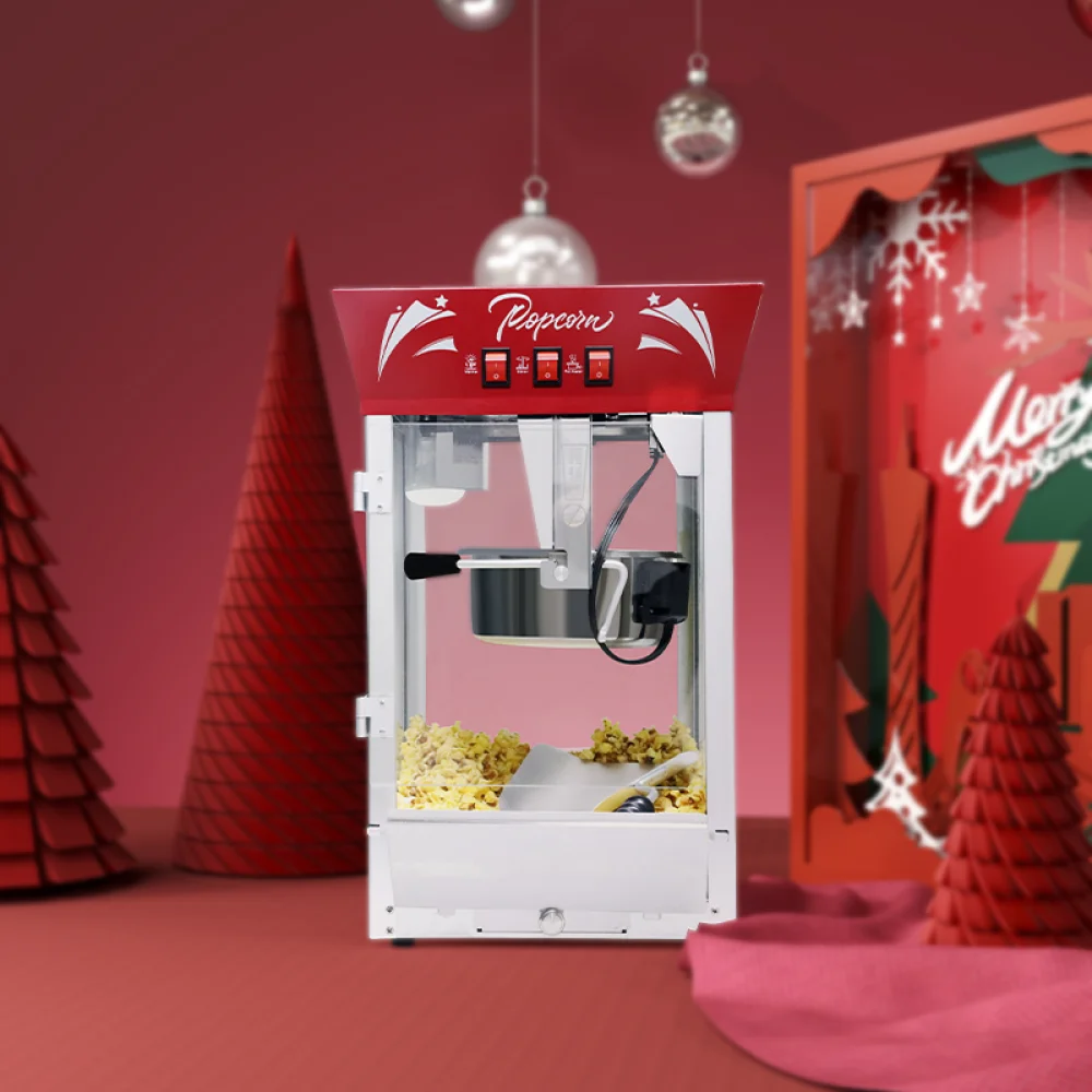 Macchina per popcorn commerciale da 12 once in acciaio inossidabile con vetro temperato che riscalda il controsoffitto da 850 W per feste, eventi, casa