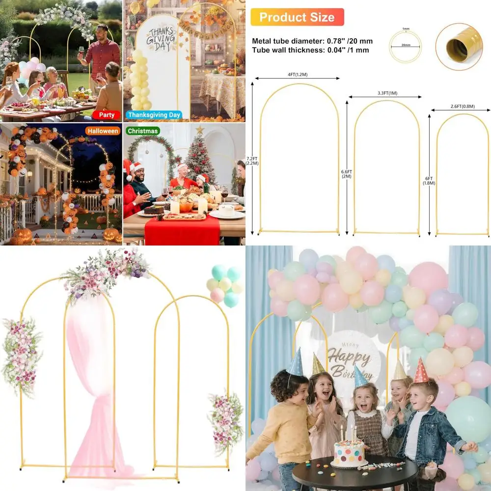 

Gold Metal Balloon Arch Stand Set - 7.2FT, 6.6FT, 6FT for Weddings, Birthdays, Events & Holidays