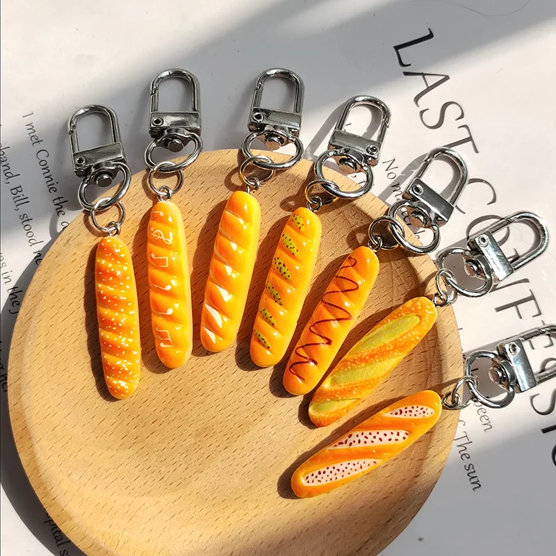 1Pcs/3Pcs Resin Baguette Bread Keychains For Women Men Gift New Creative Simulation Food Pendant Bag Box Car Key Ring Jewelry