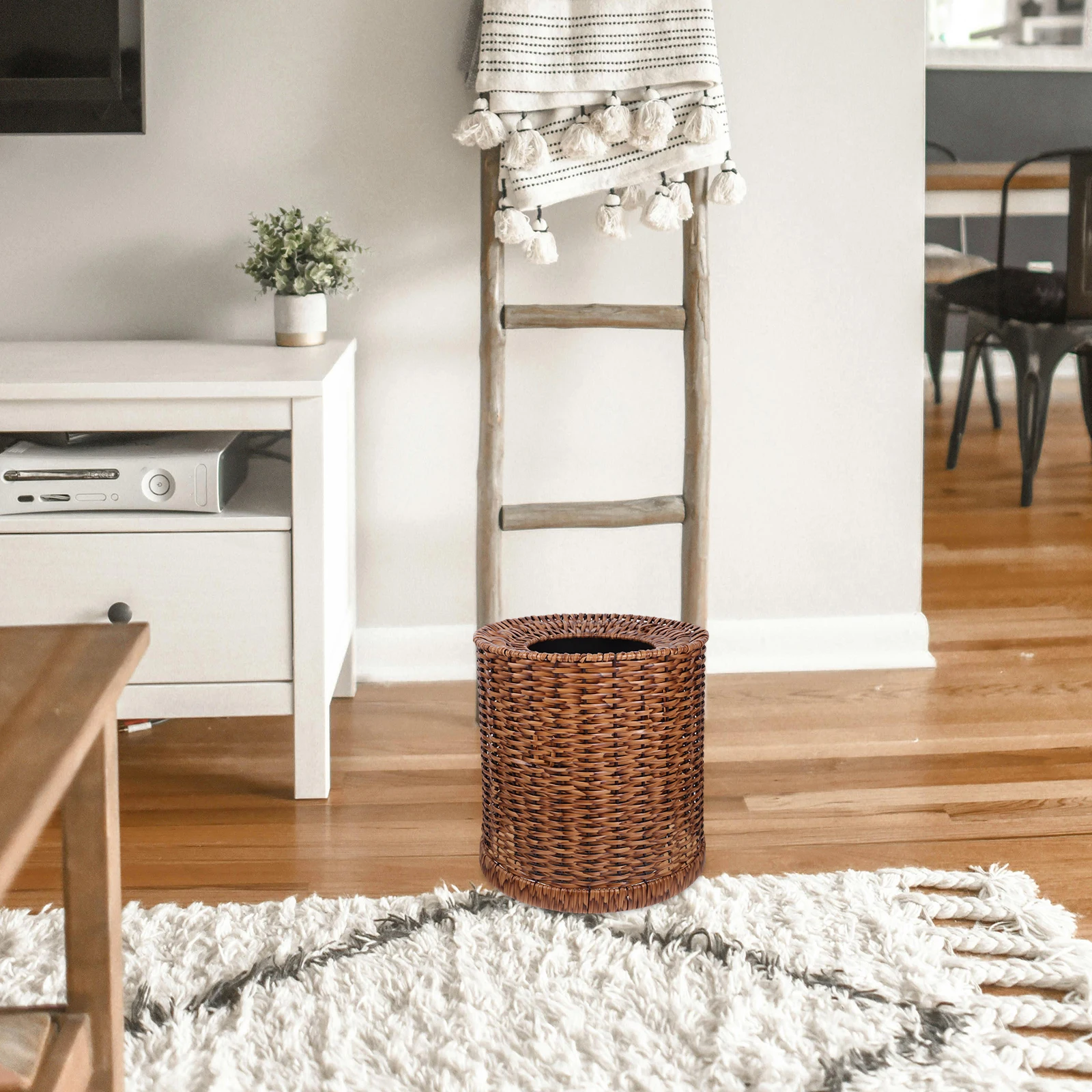 

Double Layer Rattan Like Trash Can Large Capacity Vintage Garbage Bin for Bedroom Bathroom Office Home Hotel Use Lightweight