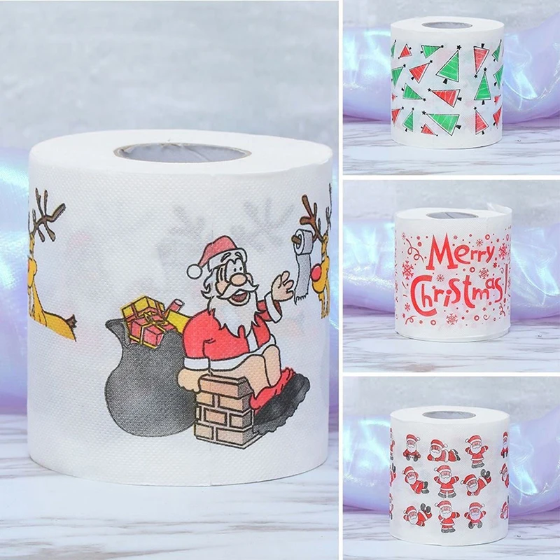 Rollo de papel higiénico con estampado navideño para el hogar, serie de patrones navideños, bonito, novedad