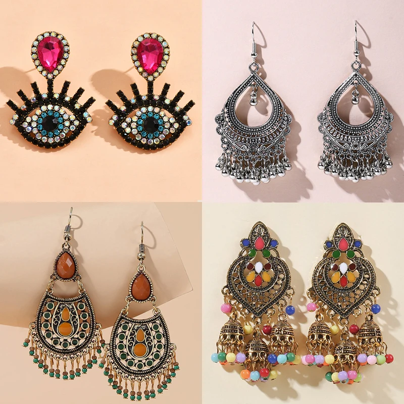 

New Fashion Women's Bohemian Retro Devil's Eye Pine Stone Art Ethnic Style Earrings Lover Festival DIY Charm Jewelry Gift