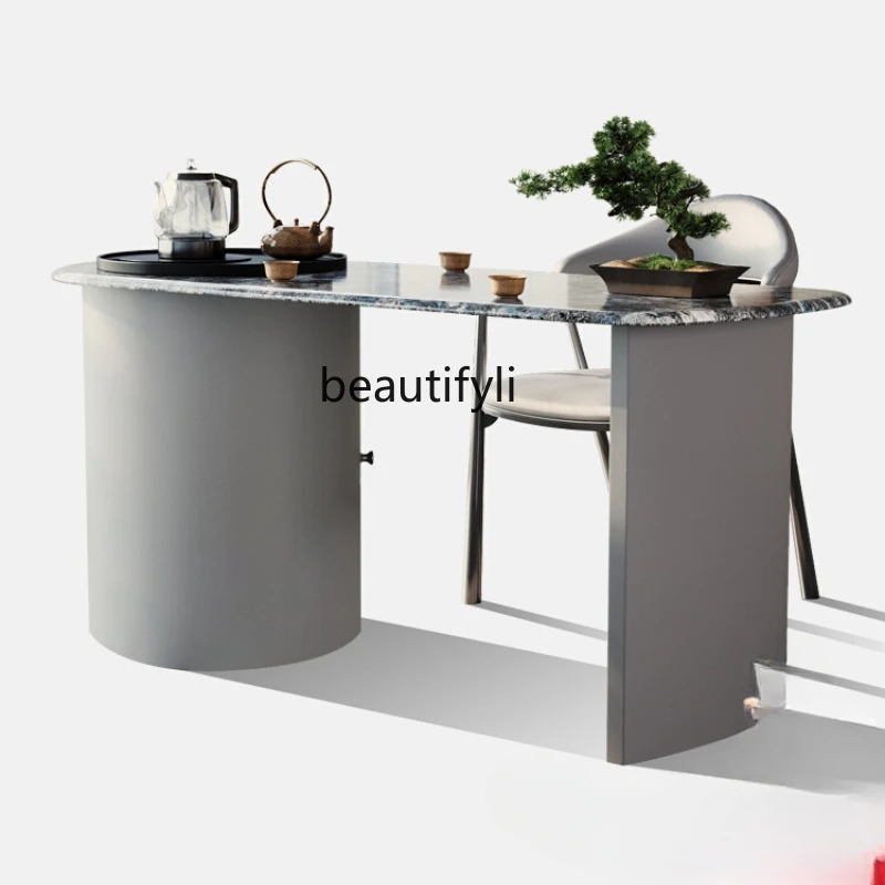Light luxury rock slab tea table and chair combination Home office tea table Tea table Kettle integrated
