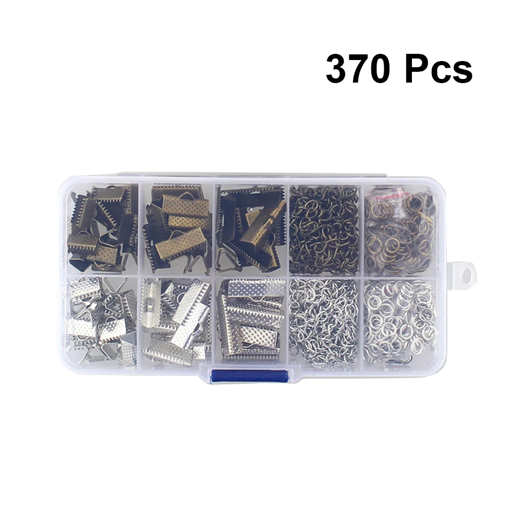

370pcs Lobster Buckle Extension Chain Closures Crimp End Clamps Fastener Plated Ribbon Cord Ends Jewelry Making Accessories