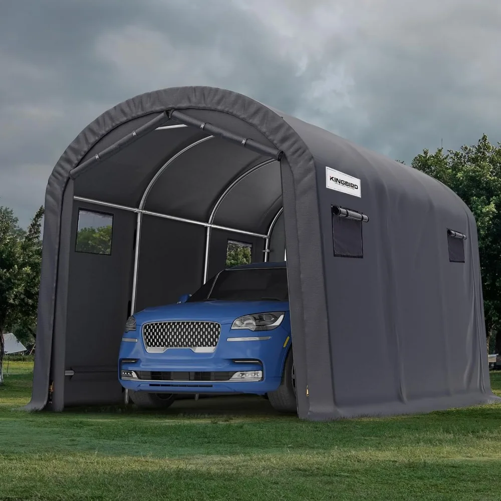 

10' x 15' Heavy Duty Round Style Carport with Roll-up Ventilated Windows Car Tent Carport Tent Outdoor Instant Garage Car Canop