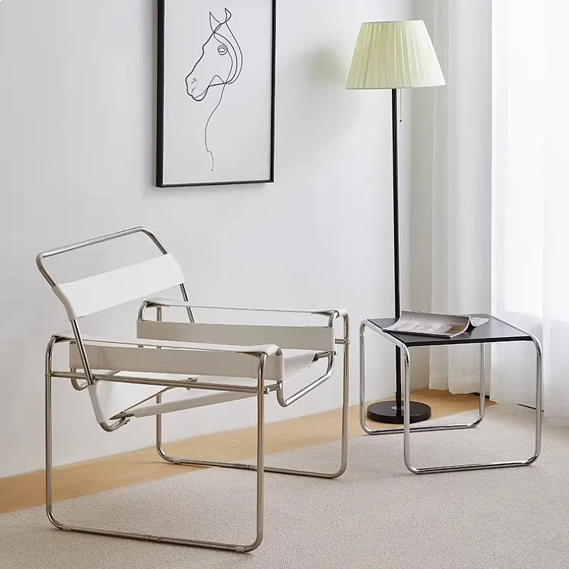 Designer Mid-Century Modern Chaise Longue Single Lounge Chair Stainless Steel Frame Bauhaus Accent Chair view 5