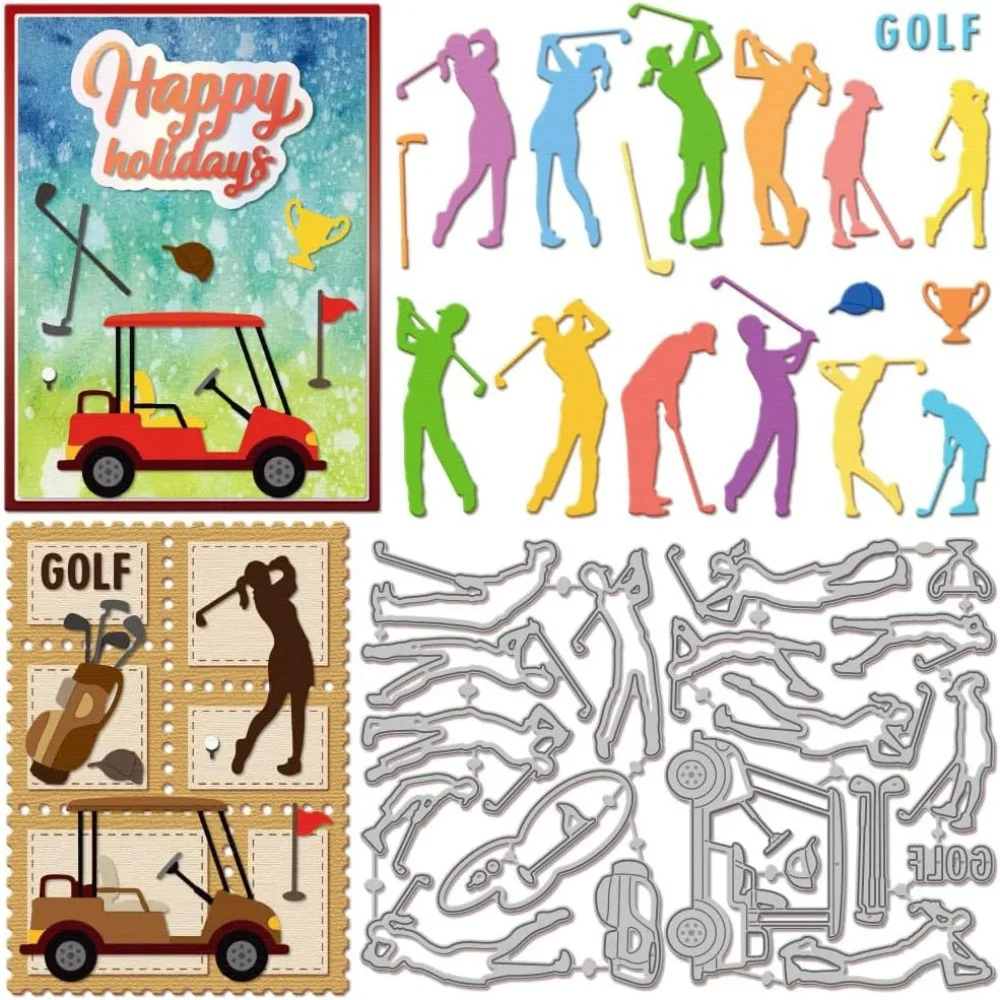 Golf-Familien-Stanzformen für DIY Scrapbooking Golfer Sport Trophy Metall Golf Cart Männer Frauen Stanzformen für die Kartenherstellung Prägung
