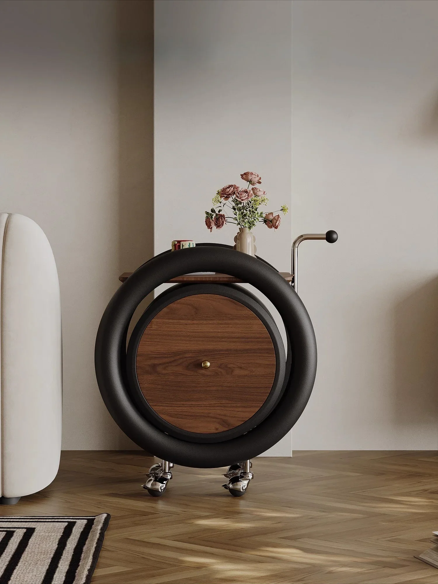 Medieval style trolley sofa edge few movable designer storage circular art with wheels living room home creativity