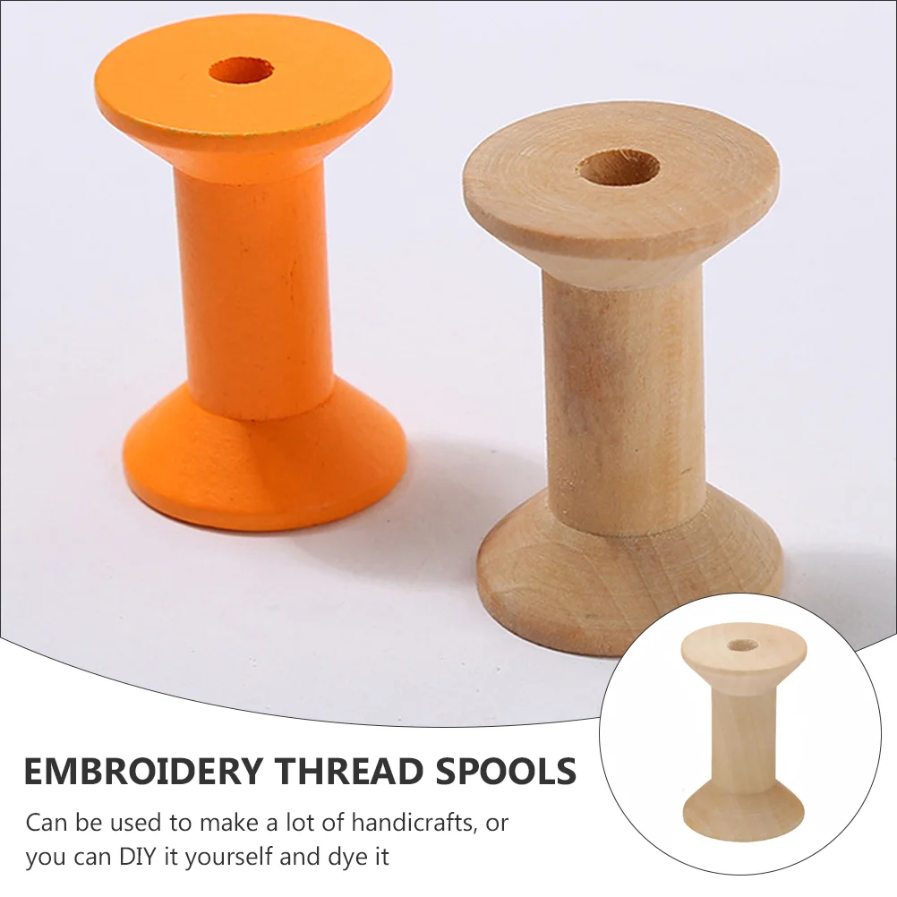 50 Pcs DIY Craft Bobbin Wooden Weaving Bobbins Empty Manual Embroidered Embroidery Thread Spools Natural Wire Ribbon