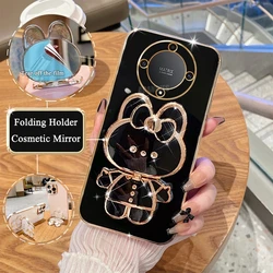 Luxury Plating Mirror Holder Case For Honor Magic 5 6 Magic5 Lite Silicone X9 X9a 5g X9b X7a 50 70 90 Pro Stand Cover Magic6lite