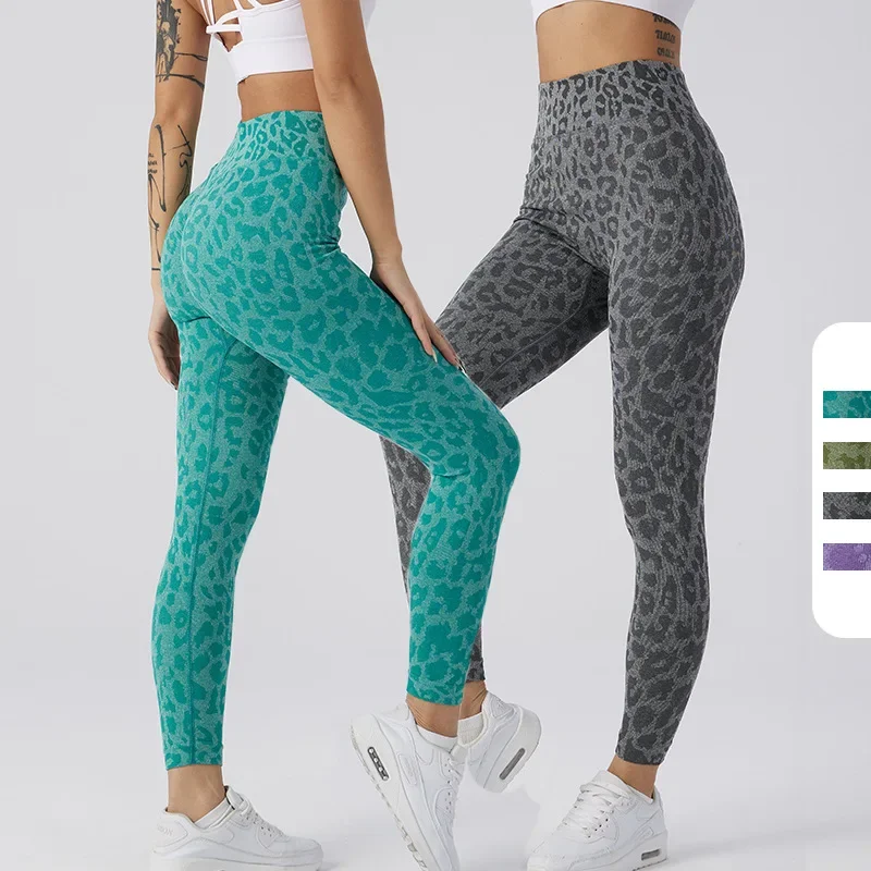 Mallas deportivas con estampado de leopardo para Mujer, pantalones de Yoga de cintura alta, ropa deportiva sin costuras para correr, conjunto de entrenamiento, mallas para Mujer