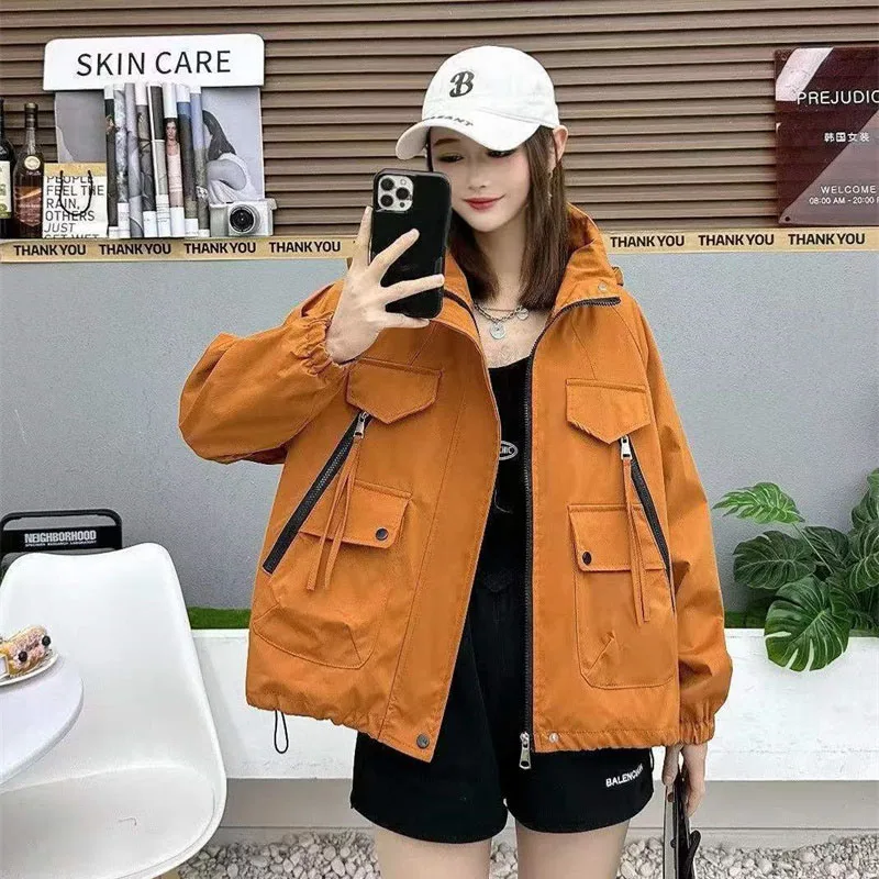 

Women's Windbreaker Fashion Spring Autumn Casual Tooling Jacket 2024 New Women Hooded Harajuku Style Student Outwear Tops