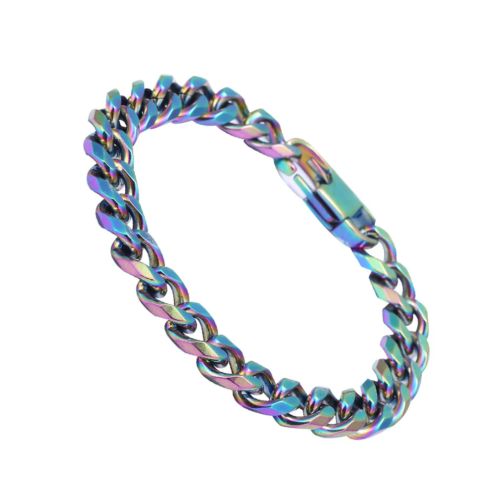 

1pc Gradient Color Bracelet Stylish Hip Hop Wrist Chain Shiny Durable Fashion Jewelry Accessory Metal Punk Arm Band