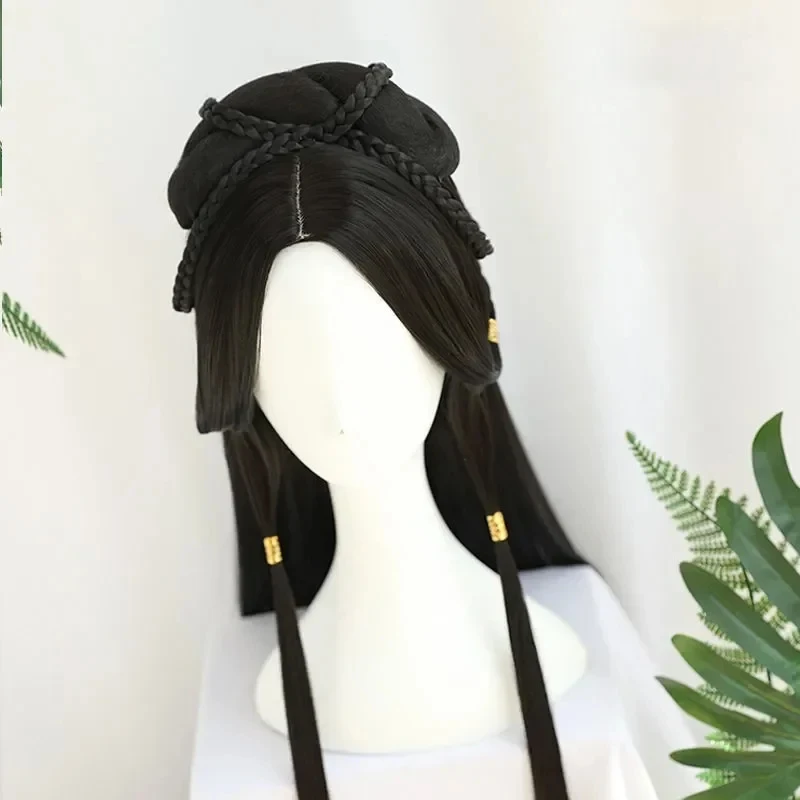 

CyMkcos Hanfu Wigs for Women, Female Cosplay Accessory, Long Straight Wigs, Black Hats, Traditional Chinese Mk97