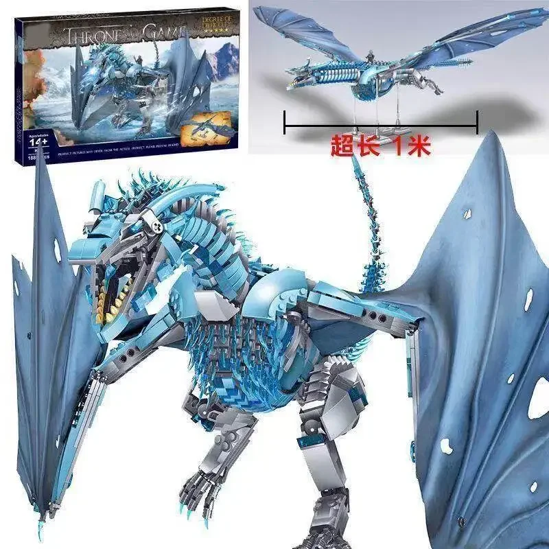 2026new1889pcs Game of Thrones Vliegende Dinosaurus Giant Model Jongens Hoge Moeilijkheidsgraad Educatief Bouwstenen Speelgoed Cadeau