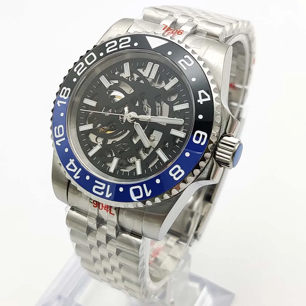 9 colors 40MM Sports Hollow Skeleton Men's Watch With Fully Automatic Mechanical Waterproof Sapphire NH70 Movement Steel Strap
