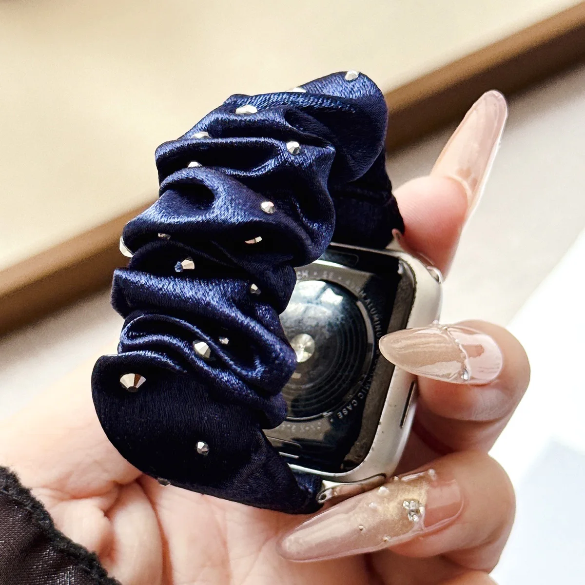 Satin Scrunchie Strap for Apple Watch Band Series 12 11 10 9 8 SE Ultra 4 3 Hot-fix Rhinestone Bracelet 49mm 42mm 46mm 40mm 44mm