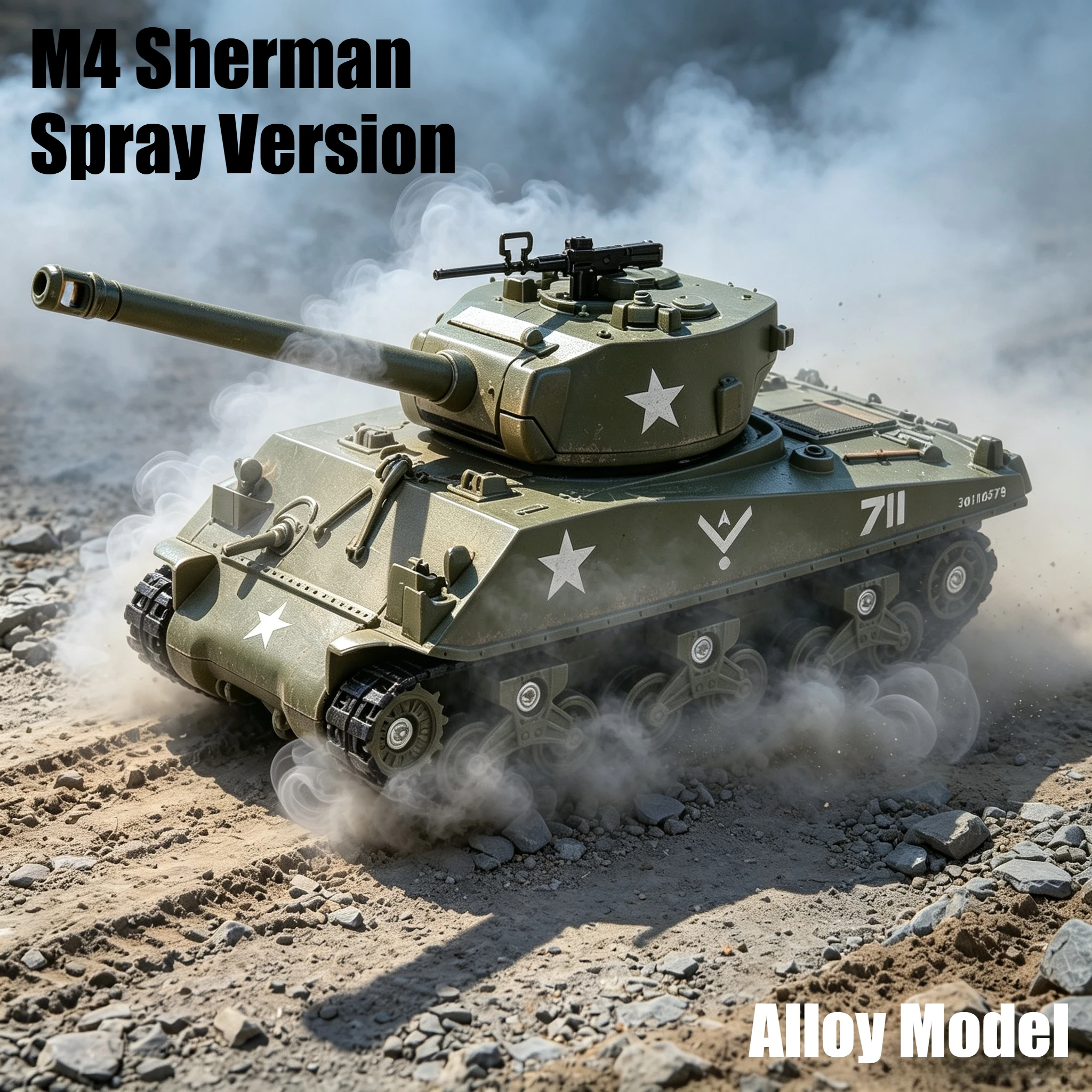 M4 Sherman Spray Version Simulation Alloy Tank Model Sound and Light Sound Effect Pullback Desktop Ornament Toy Gift