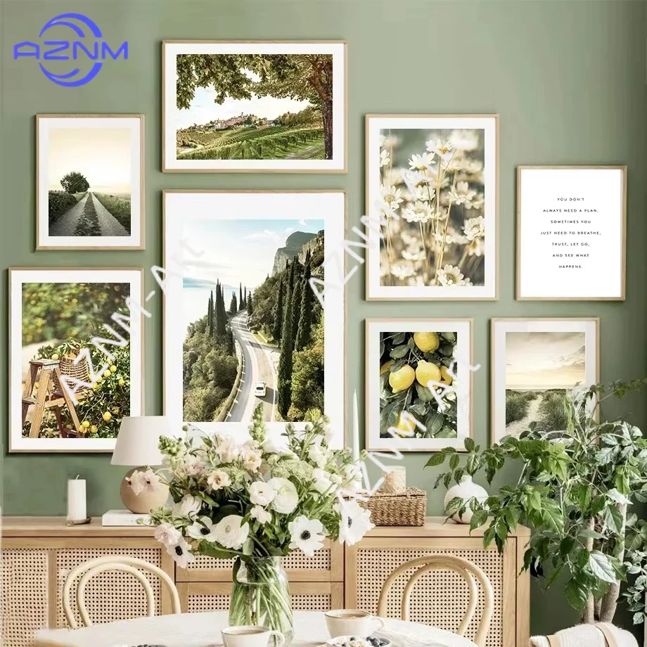 1PC ，Forest Road Castle Flowers Lemon Quotes Wall Art Canvas Painting Nordic Posters And Prints Wall Pictures For Living Room