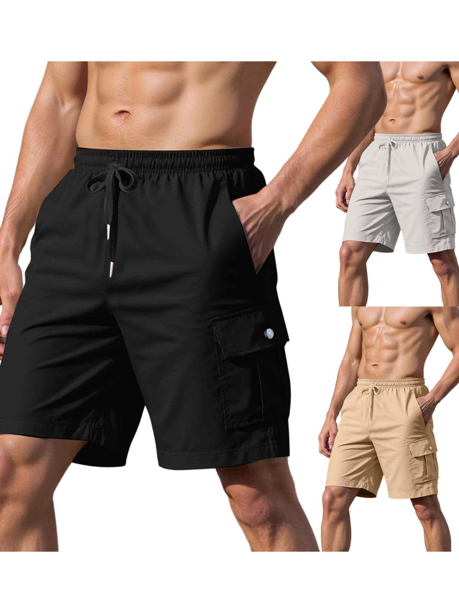 Short Cargo léger à séchage rapide pour hommes, avec cordon de serrage réglable, ceinture élastique et plusieurs poches pour l'extérieur