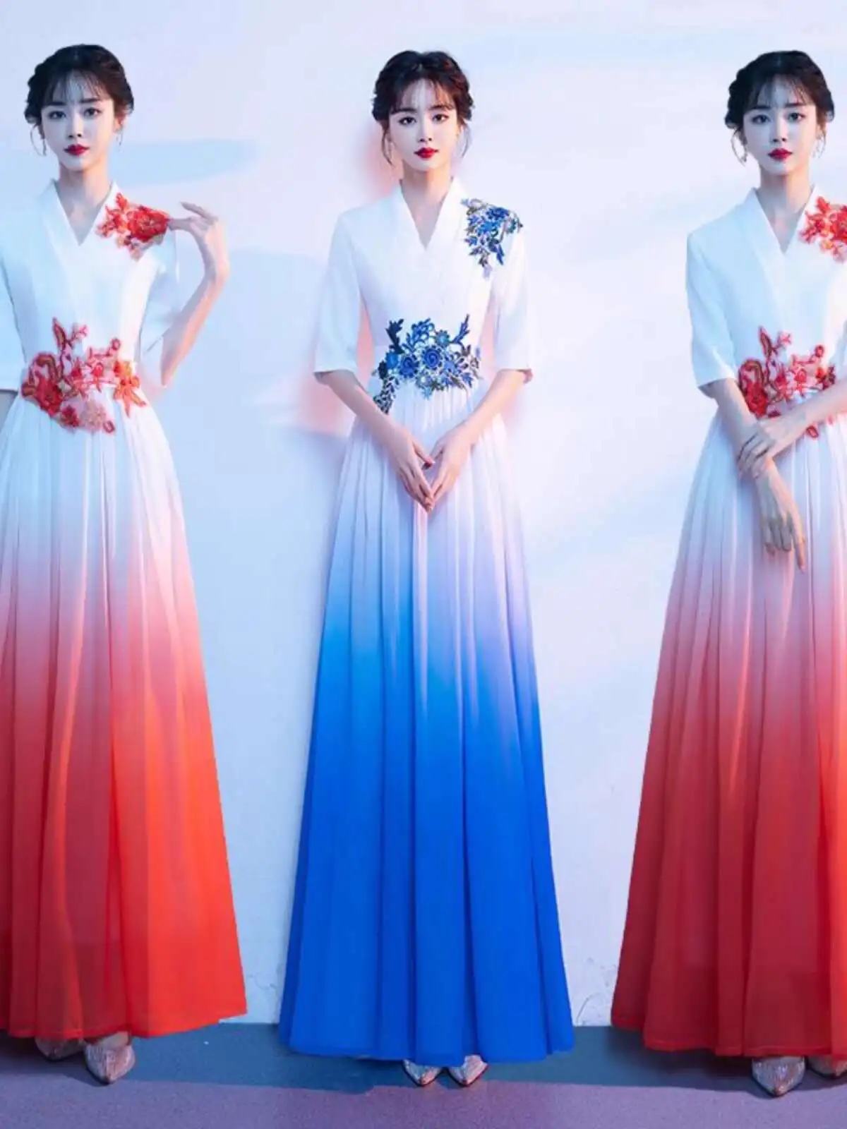 

Новый фиеста карнавал Хэллоуин косплей большой костюм хора длинная юбка женская мода градиент соло команда Emcee Anchorwoman