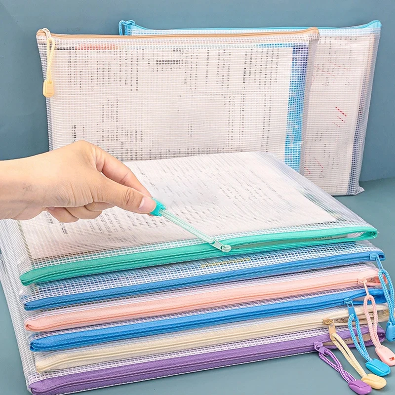

10/20/30PCS Mesh A4 A5 Zipper Pouch Document Bag 5 Color Choices Waterproof Folder Supplies Pencil Case Storage Bags For School