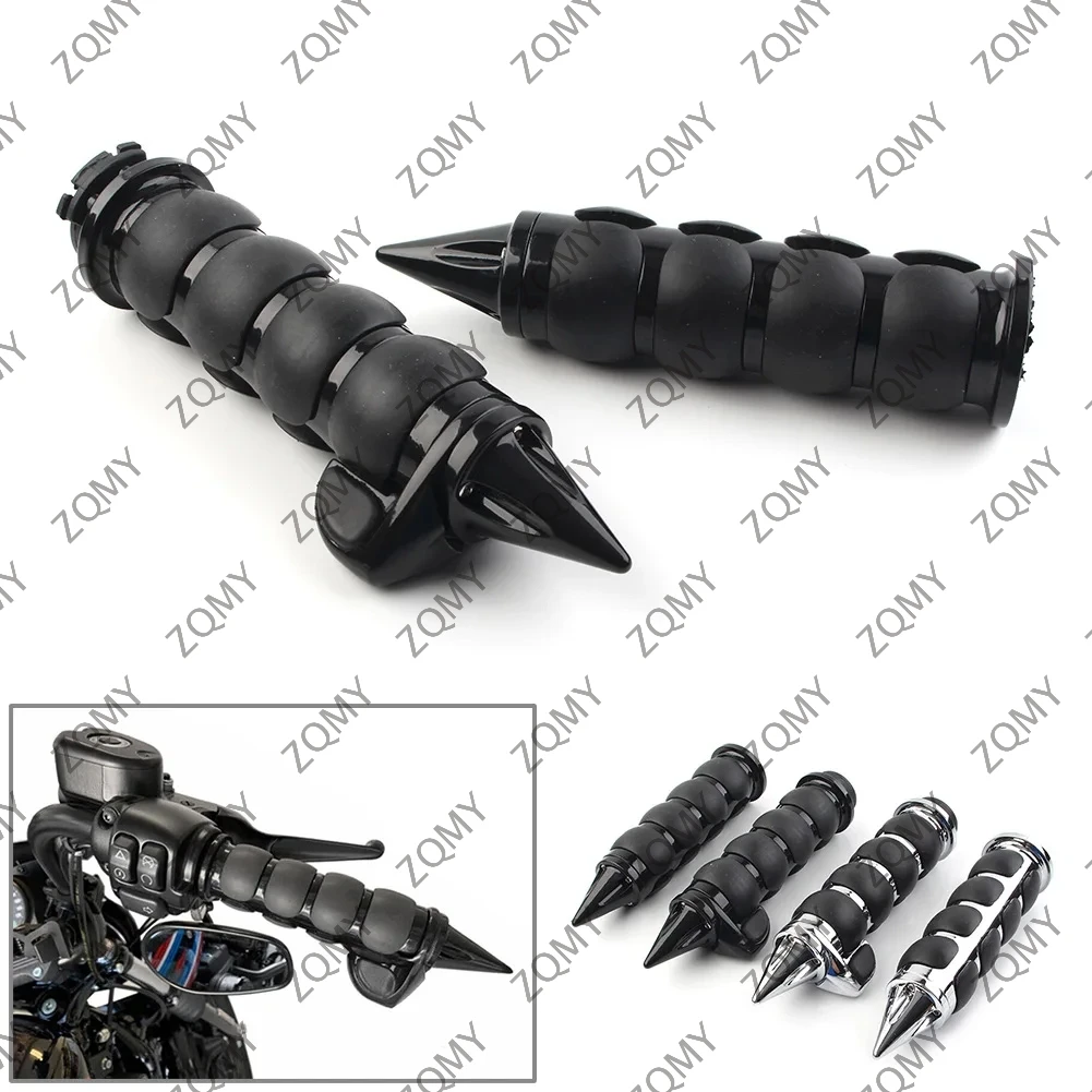 Preto Motocicleta Spike Hand Grips, adequado para Harley Chopper Bobber Cruiser Sportster, 1"