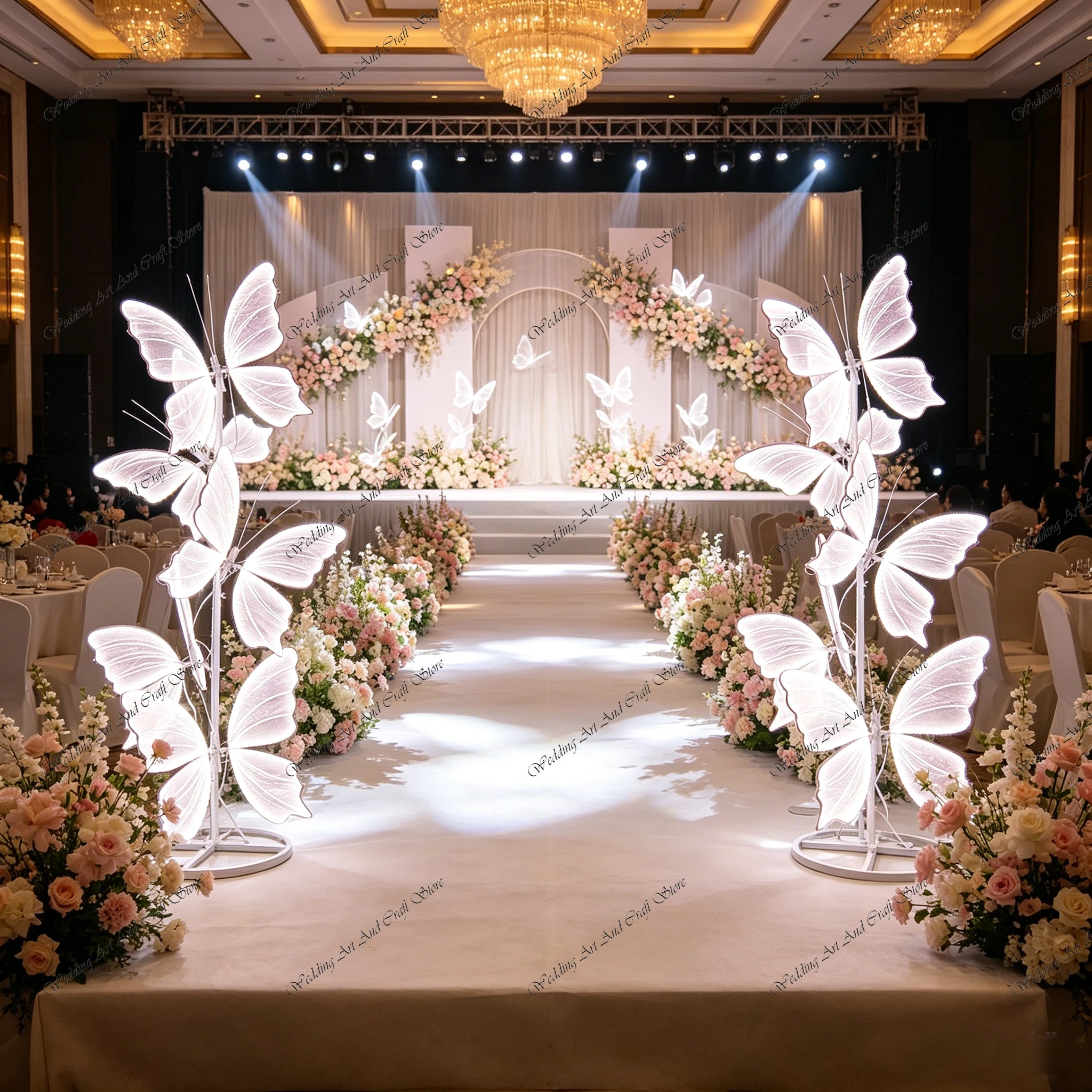 2pcs f30 218cm LED Luminous Butterfly Wings Pendant Wedding Stage Chandelier Road Guide Ornaments Ceiling Decoration Props ivy94
