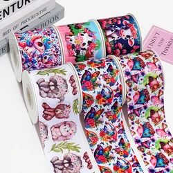 DIY Animal Cow Butterfly Printed Satin Grosgrain Ribbon For Craft Supplies Akcesoria do szycia 5 jardów.90118