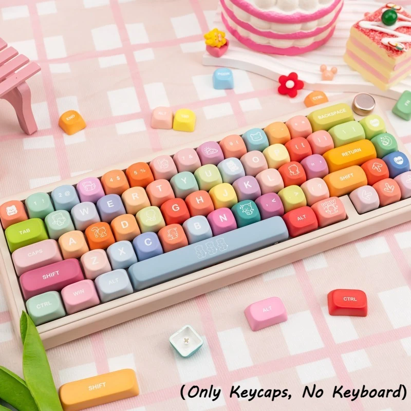 

Rainbow Colors Keycaps MOA Height PBT Material Keycaps Mechanical Keyboard Accessories Kawaii Bear Pattern 129 Keys Keycaps Set