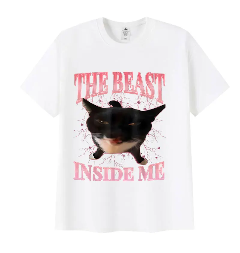 The Beast Inside Me Funny Cat Meme T Shirt Woman Summer Harajuku Vintage Casual Harajuku Short Sleeve Casual Aesthetic Clothes