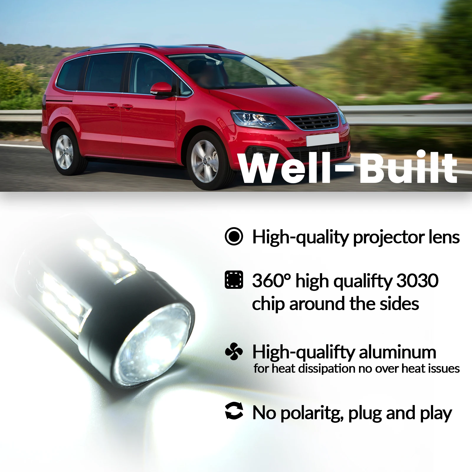 2Pcs White Canbus P21W 1156 BA15S LED Light Bulb For VW 09-14 Polo Mk5 Gti 6R Passat B7 Skoda LED DRL Daytime Running Light Lamp