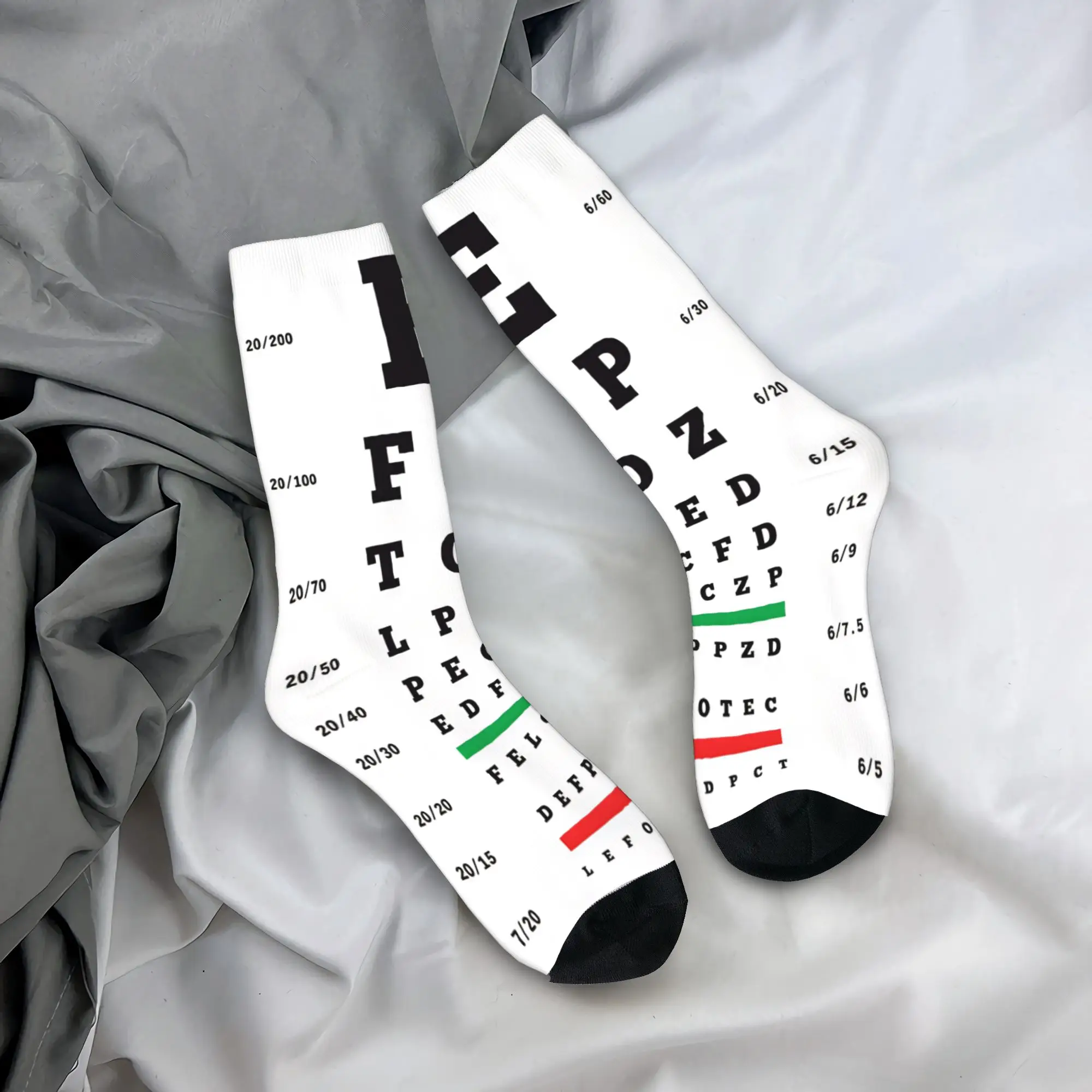 Novel and Quirky Eye Chart Printed Socks Anti Skid Stockings Unisex Men Soft Breathable Running Socks Winter Gothic Design Socks