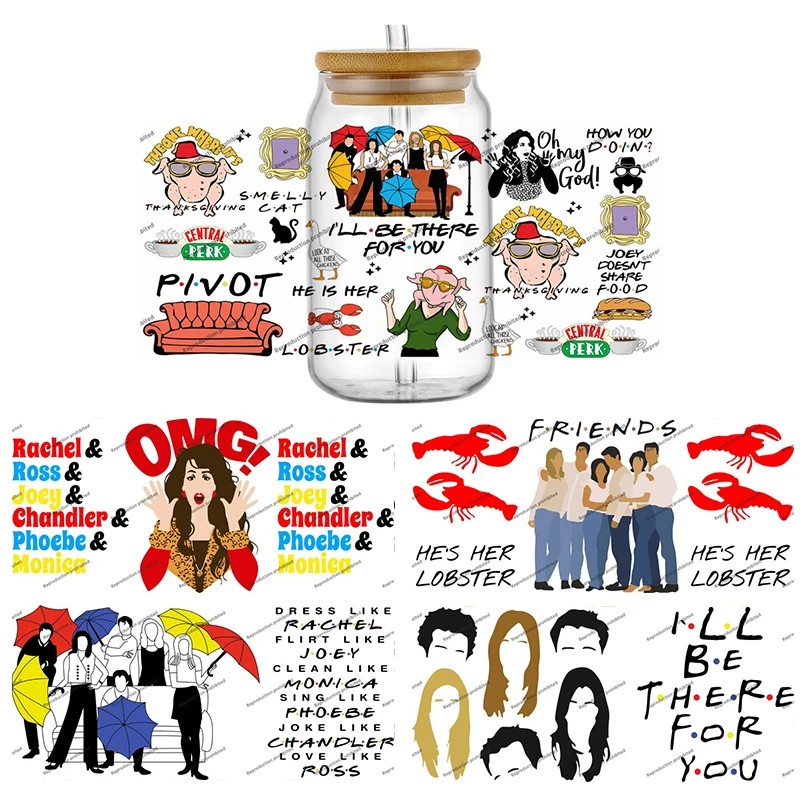 

New Classical Friends TV Play UV DTF 3D Sticker 16oz Glass Can Cup Popular Mug Coffee Car Phone Transfer Wrap DIY Decals