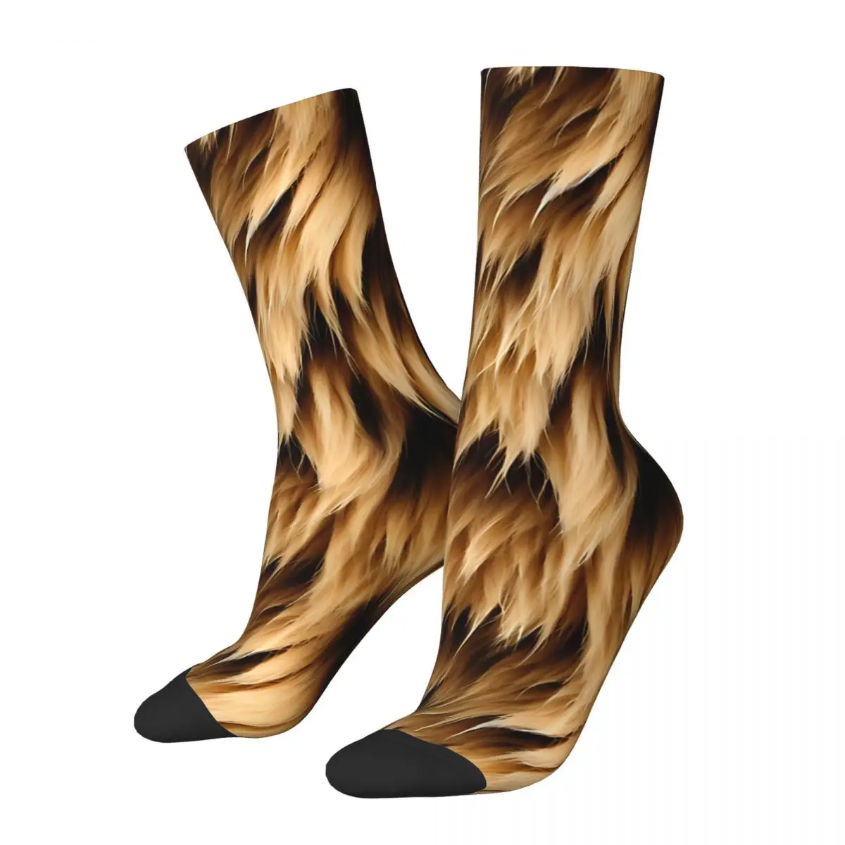 Funny Crazy Sock for Men Fur Pattern Harajuku Golden Lion And Damask Breathable Pattern Printed Crew Sock Casual Gift