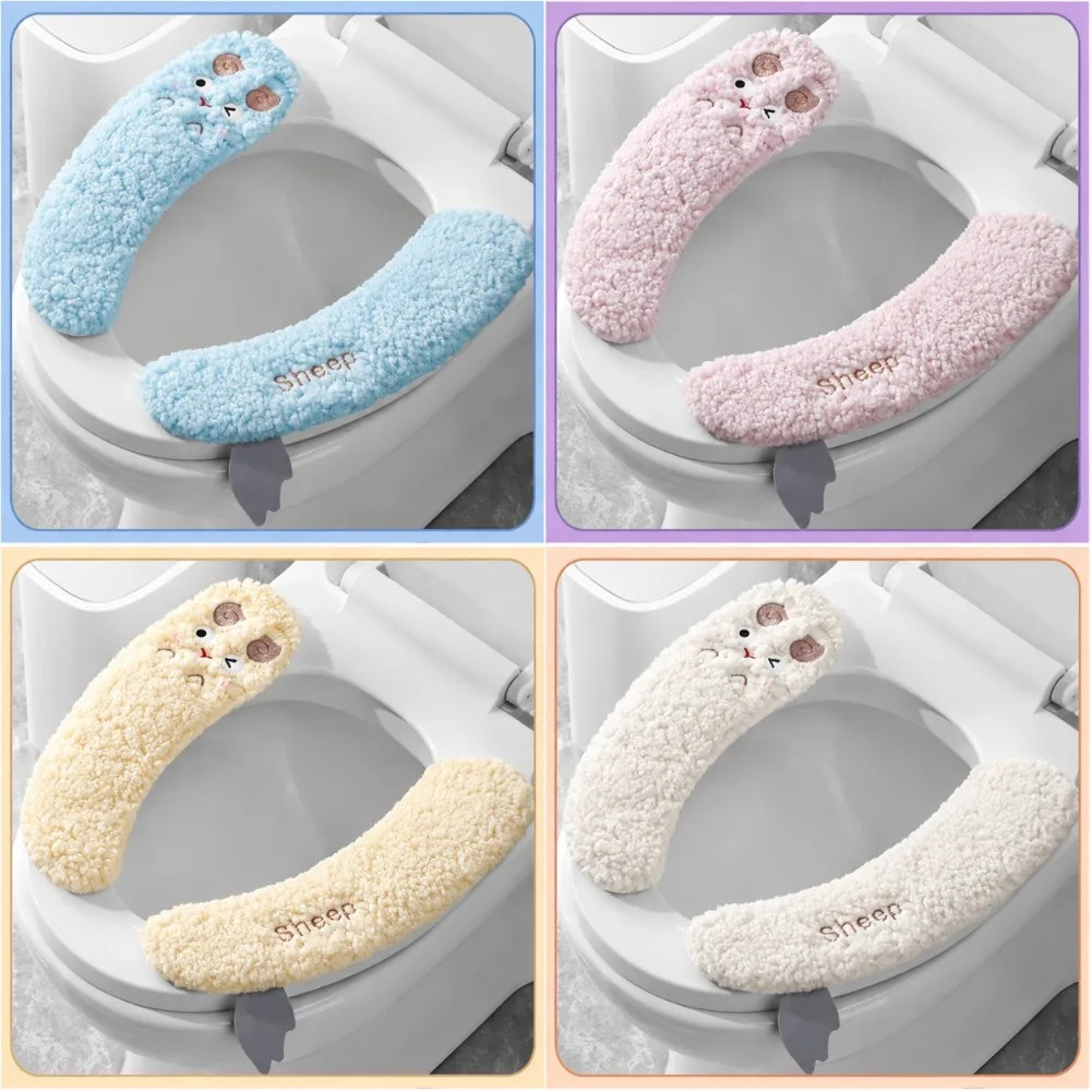 Soft Cartoon Self-adhesive Toilet Seat Cover Thickened Toilet Seat Cushion with Lifter Washable Toilet Seat Pad