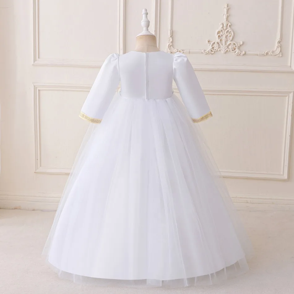 2026 Luxury Muslim Ramadan Prayers Girl White Party Dress Long Sleeve Robe Arab Dresses Eid Children Evening Prom Costume ASQ03 view 2